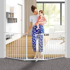 Auto Close Foldable Baby Gate With Door For House Stair Doorways Hallways 80 X 33 Baby Gate For Boys And Girls White Walmart Com