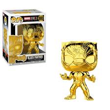 He comes complete with lots of gold details, but best of all, his signature gold horns that are often pushed aside in favor of his long black locks. Funko Pop Marvel Studios The First Ten Years Black Panther Gold Chrome Gamestop