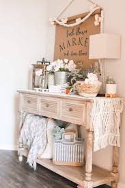 The rustic entry table pictured is featured in a varathane espresso stained top with a behr chalk paint pale moon base. Affordable Farmhouse Entryway Tables Her Happy Home