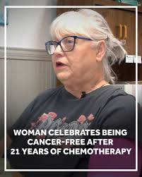 Diagnosed in 2003 with a rare and aggressive form of breast cancer, this  woman underwent 21 years' worth of chemotherapy. Now, she's celebrating one  year of being cancer-free.  http://www.wisn.com/article/texas-woman-cancer-free-after-21-years/64857015
