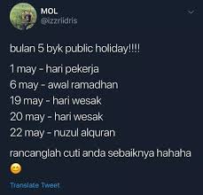Mengikut pelepasan am persekutuan 2013, tiada negeri yang bercuti pada 1 ramadan 1434h atau 2013. Bulan 5 Banyak Cuti Save Viral Media Johor Facebook