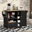 Rolling Mobile Kitchen Island 50.8'' with Solid Wood Top and 2 ...