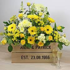 Yellow grad graduations, new arrivals, teens. Golden 50th Wedding Anniversary Personalised Crate