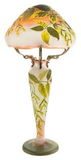 Galle Overlay Glass Table Lamp Yellow Brown And Green Glass In A Wisteria Motif Circa 1900 Glass Table Lamp Lamp Glass Art