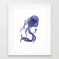 Blue Jellyfish Drawing Framed Art Print By Olooriel On Society6 Butterfly Art Print Jellyfish Drawing Framed Art Prints