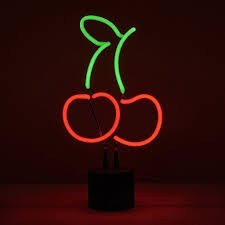 The Cherries Desk Lamp Emoji Desk Lamp Features Painted Red And Green Glass Tubes That Glow A Bright Deep Color When Tur Neon Wall Art Neon Signs Neon Painting
