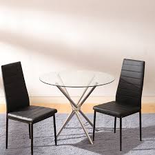 Round kitchen table and chairs. Modern Round Dining Table With 2 Chairs Small Kitchen Glass Chrome Dinner Tables Ebay