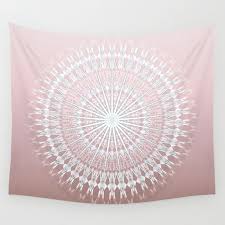 Dusky Pink Blush White Mandala Wall Tapestry Geometric Bohochic Dormtrends Mandala Wall Hanging Wall Decor Tapestry Wall Tapestry Mandala Wall Decor