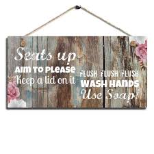 When brainstorming bathroom decorating ideas for art, think beyond a canvas print. Wendana Bathroom Wall Decor Funny Rustic Bathroom Decoration For Wall Pictures Signs Seats Up Use Soap 14 X 6 Walmart Com Walmart Com