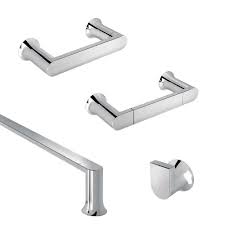 Give your bath a perfect finishing touch with moen bath accessories. Moen Genta 4 Piece Bath Hardware Set With 18 In Towel Bar Hand Towel Bar Robe Hook And Toilet Paper Holder In Chrome Gentach 4pc18 The Home Depot
