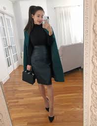 Petite Winter Coat With Faux Leather Skirt In 2020 Dressy Casual Outfits Black Pencil Skirt Outfit Leather Pencil Skirt Outfit