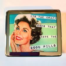 Vintage Poster Funny 7 Day Pill Box With Mirror