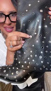 Azalea Wang Yoshino Fold over Faux Leather Stiletto Studded Boot in Black