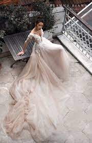 Wedding Dress Ainar With Long Train By Blammo Biamo A Line Etsy Wedding Dresses Whimsical Wedding Dress Train Wedding Dresses
