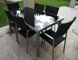 Outdoor Furniture Table 6 Chairs Aluminium Frame With Black Glass Top Patio Furniture Collection Outdoor Furniture Outdoor Furniture Sets