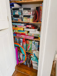This is where i store my yarn and bins of organized craft supplies like fabric paint, zippers and elastic, embroidery floss and patterns. Kids Craft Closet Organization Lauren Mcbride