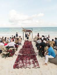 Burgundy Hues Luxe Accents Steal The Show At This Bohemian Beach Wedding In Tulum Green Wedding Shoes Bohemian Beach Wedding Beach Wedding Aisles Beach Wedding Locations
