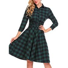 Womena S Fall Casual 3 4 Sleeve Plaid Belted A Line Fit And Flare Pleated Shirt Dress More Info Coul Womens Plaid Dress Fashion Clothes Women Womens Plaid