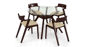Sicotas 5 piece round dining table set, modern kitchen table and chairs for 4 person,dining room table set with clear tempered glass top, dining set for 7pc oval 42/60 family table with 18 in leaf and 6 wood seat dining chairs. Urban Ladder Wesley Thomson 4 Seater Round Glass Top Dining Table Set Colour Beige Finish Dark Walnut Amazon In