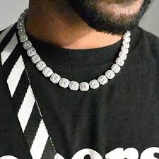Tennis chains & necklaces for men. Clustered Tennis Necklace In White Gold Tennis Chain Pres