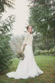 Cozy Portland Wedding Inspiration Ruffled Boho Wedding Dress Lace Wedding Sweater Winter Wedding Dress