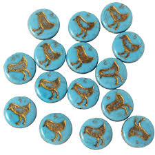 Czech Glass Beads Coin With Bird 12mm Turquoise Teal Opaque With Dark Bronze Wash 1 Strand By Raven S Journey Walmart Com