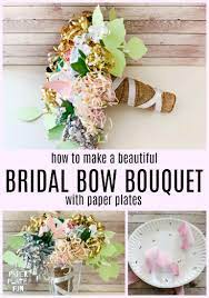 It will be fun to show this a bridal shower bouquet is hand made flower arrangement made from ribbon. How To Make The Prettiest Bridal Shower Bow Bouquet With Paper Plates Paper Plate Fun