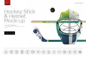 Hockey Stick Puck Helmet Mock Up Hockey Stick Mocking Mockup