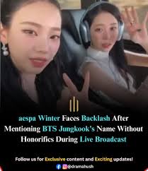 aespa Winter Faces Backlash After Mentioning BTS Jungkook's Name Without  Honorifics During Live Broadcast aespa member Winter drew criticism after a  clip resurfaced showing her saying BTS Jungkook's name without honorifics  during