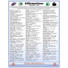 affirmations reference chart healing crystals