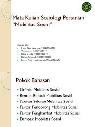 Organisasi ekonomi ekonomi dalam wujud organisasi memegang peranan yang sangat penting sebagai saluran mobilitas sosial vertikal. Sosiologi Pertanian Mobilitas Sosial
