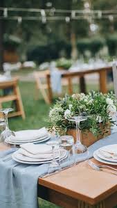 Simple Outdoor Spring Wedding Table Decorations Dusty Blue Wedding Light Blue Wedding Pale B In 2020 Sky Blue Weddings Blue Themed Wedding Blue Wedding Decorations
