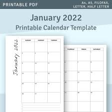 january 2022 to december 2022 printable monthly calendar etsy