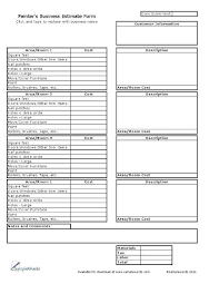 Painter S Business Estimate Form Excel Download Estimate Template Landscaping Business Lawn Care Business Cards