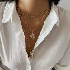 Multi Layer Gold Silver Tone Lock And Celestial Charm Pendant Etsy Star Pendant Necklace Fashion Necklace Necklace
