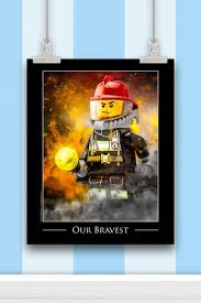 Firefighter Fireman Our Bravest Art Print Lego Art Print Firefighter Art Lego Art