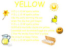 Yellower (comparative) yellowest (superlative) 1 (in colour) +ribbon, paint, colour amarillo; Teach Children To Spell Color Words With These Songs That You Can 39 T Stop Singing Click On Any Picture To Color Songs Color Songs Preschool Preschool Songs