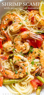 Shrimp Scampi With Asparagus And Tomatoes Recipe Shrimp Recipes For Dinner Scampi Restaurant Quality Dinner