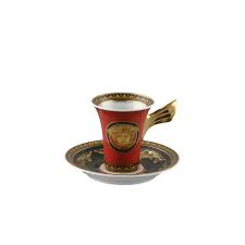 Porcelain espresso cups with saucers and metal stand, 2.5 ounce stackable ceramic espresso mugs, demitasse cups set designed for espresso, coffee, latte, cafe mocha, 12 pcs, natural white 265 $20 91 ($1.74/item) Rosenthal Versace Medusa Tall Espresso Cup Tattahome