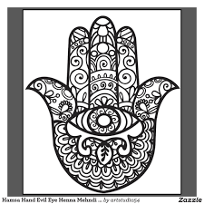 Indian color page, tattoo, henna illustration. Mandala Hamsa Evil Eye Novocom Top
