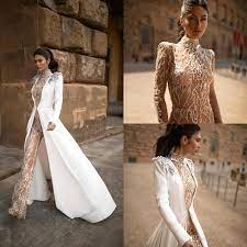 Discount2020 Julie Vino Boho Wedding Jumpsuit With Long Jacket High Collar Lace Beads Beach Wedding Dress A Line Sweep Train Vestidos De Novia From Owndreamshop Wedding Dresses Wedding Gowns Lace Wedding