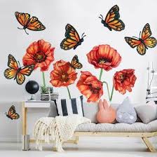 Purchase yourself a bunch of butterfly wall decals from zazzle! Wild Poppy Butterfly Watercolor Floral Wall Decal Sticker Bundle Butterfly Wall Decals Floral Wall Decals Wall Painting