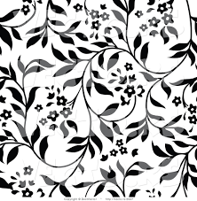 This black and white image is of a long, tall stem of leaves and flowers. Black And White Floral Designs Patterns