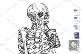 Skeleton Drinking Coffee From Cup How To Draw Hands Graphic Illustration Coffee Drinks