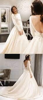 Vintage Long Sleeves Open Back Satin Wedding Dresses For Bride Wedding Dresses Simple Wedding Dresses Satin Wedding Dresses