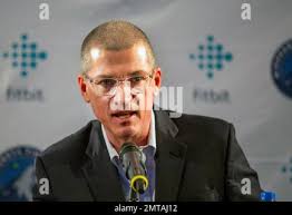 Minnesota Timberwolves General Manager Scott Layden speaks during a press  conference announcing Jimmy Butler as the basketball team's new player at  Mall of America in Bloomington, Minn.,