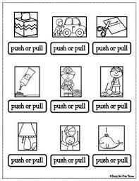 Push and pull video, interactive hokey pokey video (push/pull hands/feet in & out), and push and pull examples. Push Or Pull A Force And Motion Activity Grades 1 2 3 From Busy Me Plus Three On Tea Force And Motion Motion Activities Science Kindergarten Worksheets