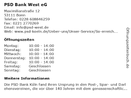 Bank bonn adresse telefonnummer ⌚ öffnungszeiten. á… Offnungszeiten Psd Bank West Eg Maximilianstrasse 12 In Bonn
