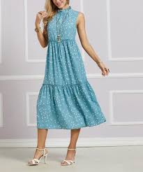 Suzanne Betro Dresses Blue White Polka Dot Tiered Mock Neck Midi Dress Women Plus Zulily Womens Midi Dresses Midi Dress Womens Dresses