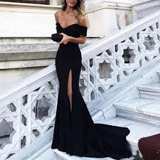 Trendy Long Jersey Black Mermaid Prom Dresses With V Neck Off The Shoulder Design As Well As Leg Split Makes You Look Char Evening Dresses Ball Dresses Dresses